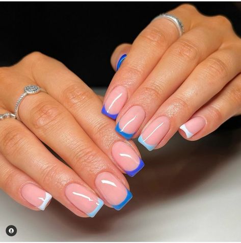 French Tip Combo Nails, Two Colors French Nails, Nails With Painted Tips, Acrylics French Tip Color, Gel Manicure French Tip Color, Short Gel Nail Designs French Tips, Coloured Nail Tips French, Navy French Manicure, Short Coloured French Tips