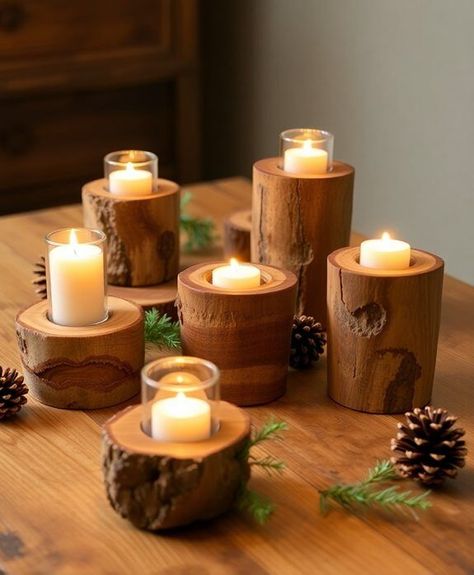 Reclaimed wood candle holders are a fantastic way to add warmth and character to your home decor while embracing sustainability. With various wood types and design styles ranging from rustic chic to industrial, you can create unique pieces that enhance any space. Imagine the possibilities as you explore your options further. Diy Wooden Candle Holders, Wood Turning Ideas, Diy Wooden Candle, Rustic Wood Coasters, Wooden Candle Stand, Upcycled Wood, Rustic Coasters, Wooden Candle Holder, Wood Projects For Beginners