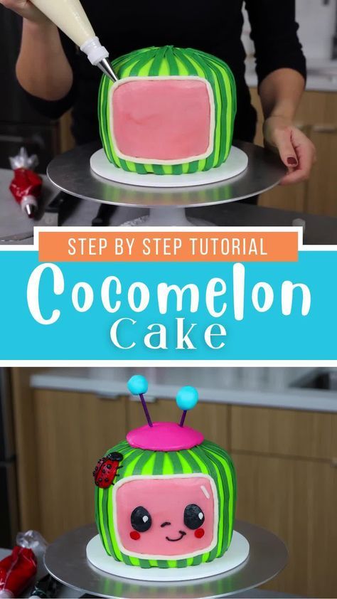 How To Make Cocomelon Cake, Small Cocomelon Cake, Cocomelon Cake Tutorial, Easy Cocomelon Cake Ideas, Diy Cocomelon Cake, Cocomelon Party Cake, Cocomelon Sheet Cake, Simple Cocomelon Cake, Cocomelon Cake Pops