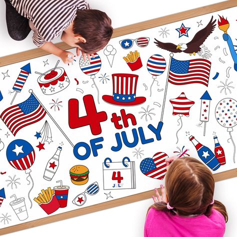 July Crafts For Kids, Coloring Tablecloth, Giant Coloring Poster, 4th Of July Crafts, Kids 4th Of July, Paper Tablecloth, July Crafts, Fourth Of July, 4th Of July