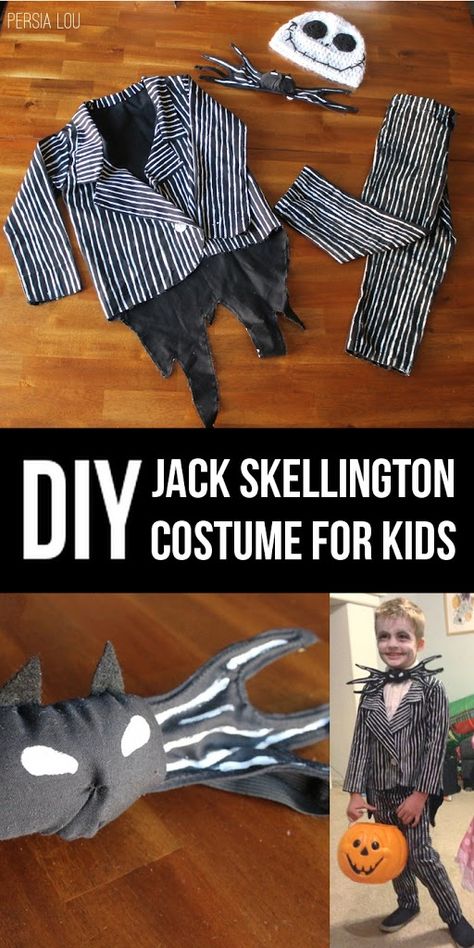 DIY Jack Skellington Kid's Costume - Persia Lou Jack Skellington Costume Kids, Jack And Sally Costumes, Jack Skellington Halloween Costume, Diy Jack Skellington Costume, Diy Jack Skellington, Skellington Costume, Jack Skellington Costume, Sally Costume, Him And I