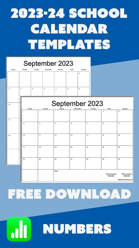 2023-24 Calendar Templates for Numbers Free Downloads Apple Calendar, Free Calendar Template, Calendar Numbers, Academic Calendar, Teacher School, Calendar Templates, School Calendar, Free Calendar, School Administration