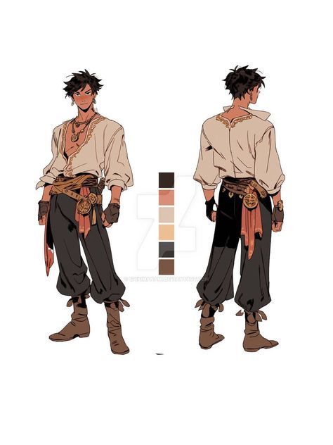 Pirate Oc Drawing Male, Pirate Outfit Art Male, Rugged Character Design, Man Holding Staff Pose Reference, South East Asian Character Design, Sailor Oc Male, Pirate Pose Reference Drawing, Pirate Inspired Outfits Male, Pirate Outfit Reference