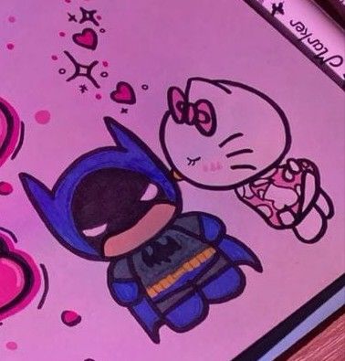 Cute Things To Draw On Your Boyfriend, To Draw Easy, Draw Ideas For Boyfriend, Cute Things To Draw For Boyfriend, Batman Card For Boyfriend, Batman Love Letter, Batman And Hello Kitty Drawing, Cute Drawings For Birthday, Drawing Gift Ideas For Boyfriend