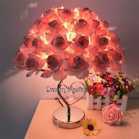 Crystal lamp creative wedding room decoration bedroom bedside lamp lamp European warm rose wedding gift Cheap Table Lamps, Rose Bedroom, Wedding Room Decorations, Cheap Table, Red Champagne, Bedroom Bedside Lamp, Yellow Living Room, Nightstand Lamp, Solar Lamp