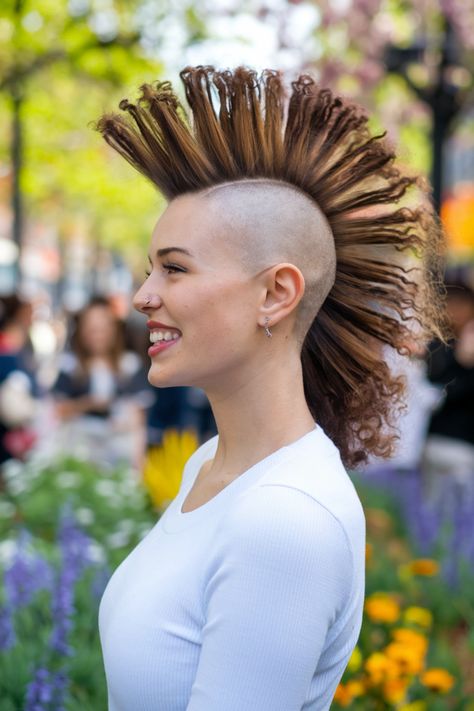 Elevate your style with this stunning curly Mohawk, perfect for expressing your unique personality. This eye-catching hairstyle features voluminous curls that add flair to any look, whether it's for a summer festival or a night out. The medium length makes it easy to manage while looking effortlessly chic. Try pairing it with a cute outfit for a complete baddie vibe! #curlyhairstyles #Mohawk #explore Curly Mohawk, Voluminous Curls, Curly Hairstyles, Cute Outfit, Summer Festival, Medium Length, Curly Hair Styles, Night Out, Cute Outfits