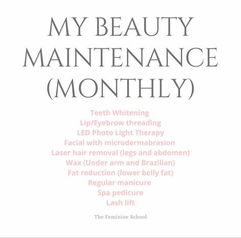 monthly beauty maintenance Beauty Maintenance Routine, Feminine Lifestyle, Beauty Maintenance, Daily Routine Planner, Beauty Makeover, My Routine, Beauty Regime, Threading Eyebrows, Lower Belly Fat