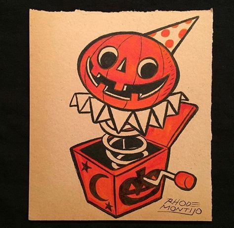 Jack In A Box Drawing, Jack In The Box Toy Drawing, Jack In The Box Tattoo Design, Jack In The Box Illustration, Jack In The Box Drawing, Jack In The Box Tattoo, Rhode Montijo, Abstract Tattoo Ideas, Vintage Halloween Art