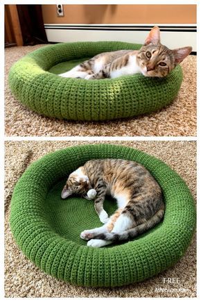 Cat Beds Crochet, Cat Bed Knitting Pattern, Crochet Bed For Cat, Crochet Pattern Cat Bed, Cat Crochet Bed, Crochet Dog Beds Free Patterns, Crocheted Cat Bed, Crochet Cat Couch Free Pattern, Cat Bed Crochet Pattern Free