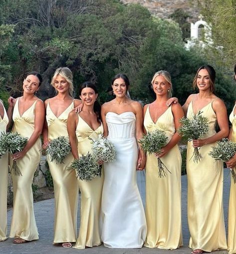 Daisy Wedding Theme, Pale Yellow Bridesmaid Dresses, Finca Wedding, Pale Yellow Weddings, Yellow Bridesmaid, Birch Wedding, Beach Bridesmaid Dresses, Bridesmaid Dress Collection, Wedding Dress Jewelry