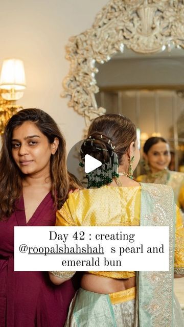 Aanal Savaliya on Instagram: "Day 42 : re-creating @roopalshahshah 's emerald and pearl bun we created ." Pearl Bun Hairstyles, Bun With Pearls, Pearl Bun, Indian Bun Hairstyles, Bun Hairstyle, Bun Hair, Latest Hairstyles, Bun Hairstyles, Hair Care