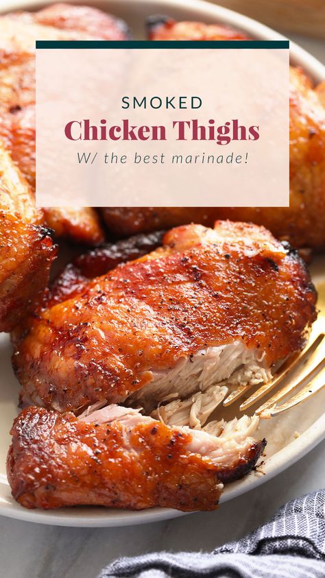 Smoked Chicken Thigh Marinade, Traeger Smoked Chicken Thighs, Smoked Chicken Thighs Electric Smoker, Smoked Chicken Thighs On Pellet Grill, Traeger Chicken Thighs, Smoker Recipes Chicken, Turkey Thigh, Smoked Chicken Thighs, Smoked Chicken Salad