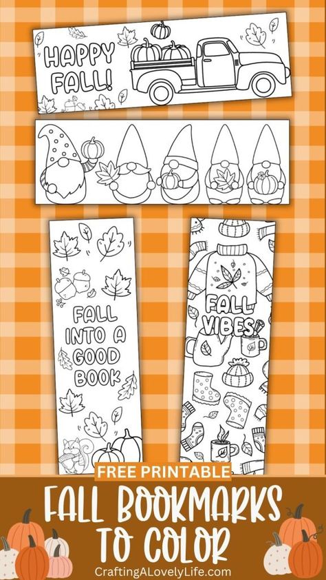 These free printable Fall Bookmarks to color are a super fun way to celebrate the start of the Fall season! These bookmarks are printable, so you can print as many copies as you need!  Free Coloring Page | Coloring Page Bookmarks | Cute Printables | Printable Coloring Page | Coloring Page for Kids | Fall Preschool Printable | Kindergarten Printable | Printable for Kids | Cute Fall Coloring Pages Coloring Bookmarks Free Printable Fall, Free Coloring Bookmarks Printable, Fall Activity Pages Free Printable, Free Bookmarks To Color, Fall Crafts For Upper Elementary, Autumn Bookmarks Free Printable, Thanksgiving Bookmarks Free Printable, Fall Bookmarks Free Printable, Halloween Bookmarks Diy