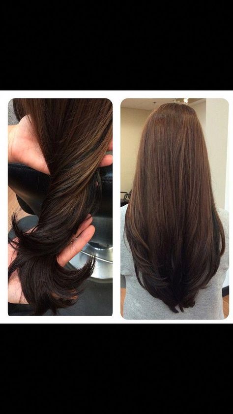 #NaturalMedicineForHairLoss Hair Color For Black Straight Hair, Rounded Ends Haircut, V Shaped Haircut Long Hair Layers, Tailbone Hair Length, Reverse Ombre Brunette, Dark Brown Hair Reverse Balayage, Reverse Ombre Brown To Black, Reverse Ombre Hair Brown, Reverse Layers Haircut