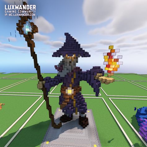 This week's Build Competition theme was magic! This build was made TheLordCthulhu! Minecraft Warrior Statue, Minecraft Wizard Statue, Minecraft Monster Build, Minecraft Wizard, Minecraft Harry Potter, Minecraft Magic, Minecraft Magical Builds, Minecraft Steampunk, Minecraft Statues