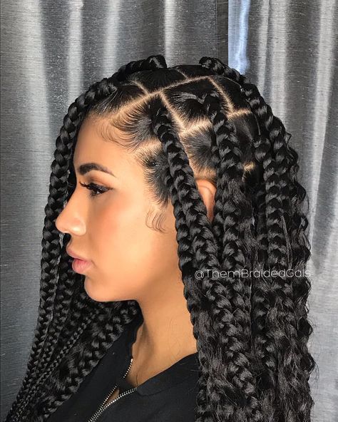 T H E M B R A I D E D G A L S✨ on Instagram: “Large Goddess Box Braids. 🖤 My clients are so gorgeous! 🥰 Swipe left 👈🏽 and book this style in my bio ladies! #ThemBraidedGals…” Goddess Box Braids, Big Box Braids, Kid Braid Styles, Crochet Box Braids, Jumbo Box Braids, Long Box Braids, Box Braids Hairstyles For Black Women, Box Braids Styling, Girls Hairstyles Braids