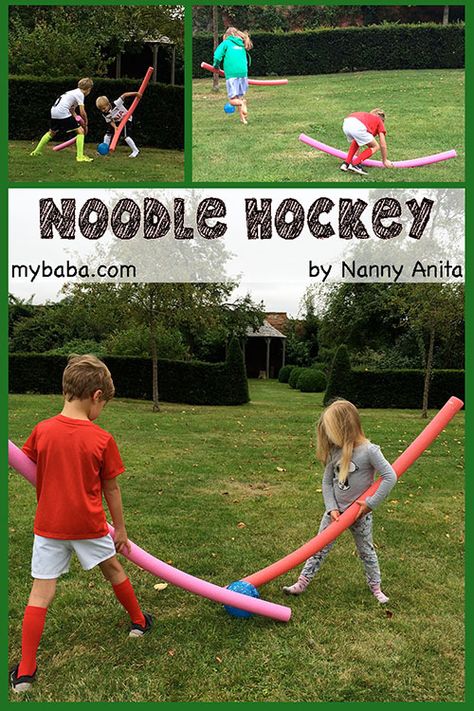 How to Play Noodle Hockey | Nanny Anita | My Baba Noodle Hockey, Field Day Games, Summer Camp Games, Outside Games, Summer Camp Activities, Reunion Games, Pe Games, Gym Games, Youth Group Games