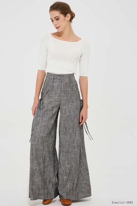 Grey Linen Pants Outfit, Grey Linen Pants, Womens Winter Pants, Linen Palazzo Pants, Tie Belts, Long Linen Pants, Blue Linen Pants, Tweed Dresses, Linen Pants Outfit