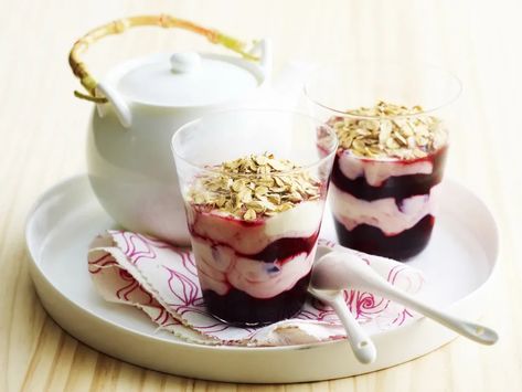 Cherry parfait | Women's Weekly Food Cherry Parfait, Toasted Oats, Cinnamon Oatmeal, Food Signs, Catering Menu, Skim Milk, Latest Recipe, Healthy Dessert, Gluten Free Vegetarian