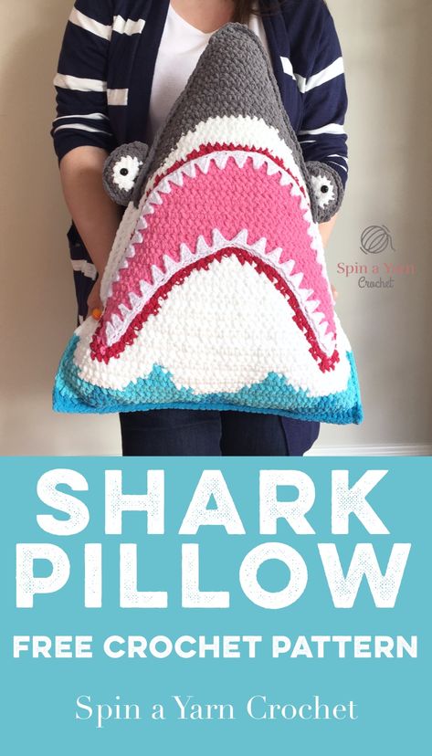 Shark Accessories, Crochet Hacks, Shark Stuff, Crochet Creatures, Shark Pillow, Crochet Shark, Crochet Pillow Pattern, Children's Bedrooms, Crochet Pillows