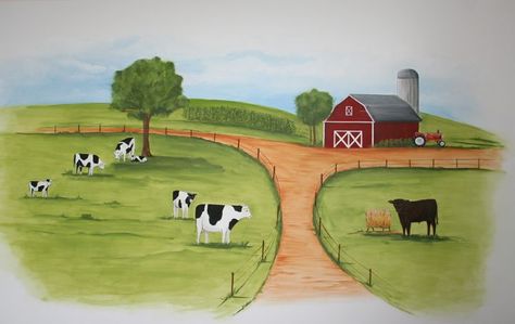 Ask.com Farm Playroom, Cow Mural, Tractor Room, Farm Mural, Farm Play, Farm Scenery, Room Murals, Farm Bedroom, Cow Stuff