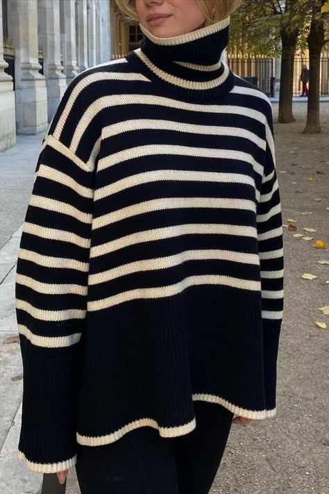 Toteme Striped Sweater, Toteme Sweater Outfit, Toteme Sweater, Striped Sweaters, Knitwear Details, Loose Knitwear, Winter Knitwear, Modesty Outfits, Fashion Design Patterns