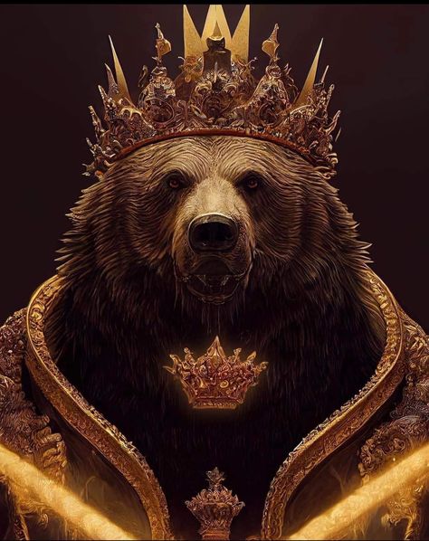 Fantasy Bear Art, Bear King, Bear Ideas, Bear Island, Wild Bear, Bear Artwork, Bear Tattoos, Wild Animals Pictures, King Crown