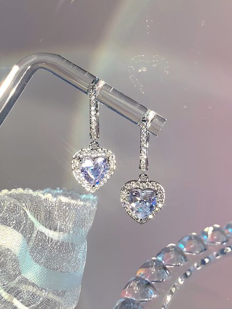 2pcs Rhinestone Heart Drop EarringsI discovered amazing products on SHEIN.com, come check them out! Gojo Aesthetic, Cinderella Jewelry, Shein Jewelry, Office Attire Women, Pretty Jewelry Necklaces, Goth Jewelry, Silver Jewelry Fashion, Rhinestone Heart, Fancy Jewelry