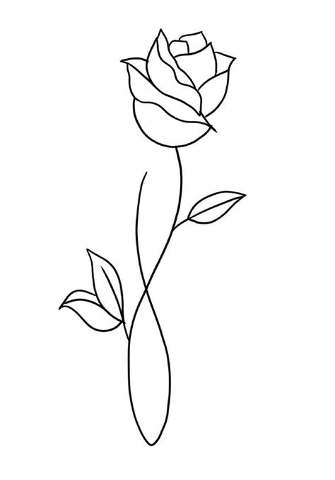 Flower Ankle Tattoo Stencil, Small Rose Outline Tattoo, Simple Tattoo Outlines For Women, Rose Doodle Simple, Simple Tattoo Stencils Outline Design, Simple Flowers Tattoo, Simple Tattoos Outline Line Drawings, Basic Flower Drawing, Outline Flower Tattoo