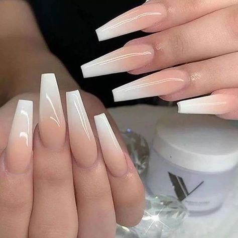 Long French Nails, Coffin Nails Ombre, Acrylic Nails Nude, Purple Acrylic, Ombre Acrylic Nails, White Acrylic Nails, Ombre Nail Designs, Pretty Nail Art Designs, Coffin Shape Nails