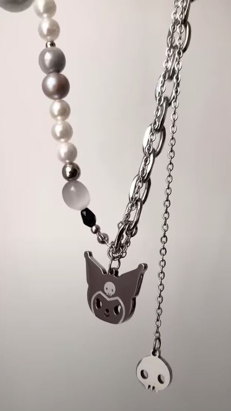 Kuromi Jewelry, Kuromi Necklace, Hello Kitty Jewelry, Simple Silver Jewelry, Cyberpunk Aesthetic, Jewelry Accessories Ideas, Cute Stationery, Dream Jewelry, Cute Jewelry