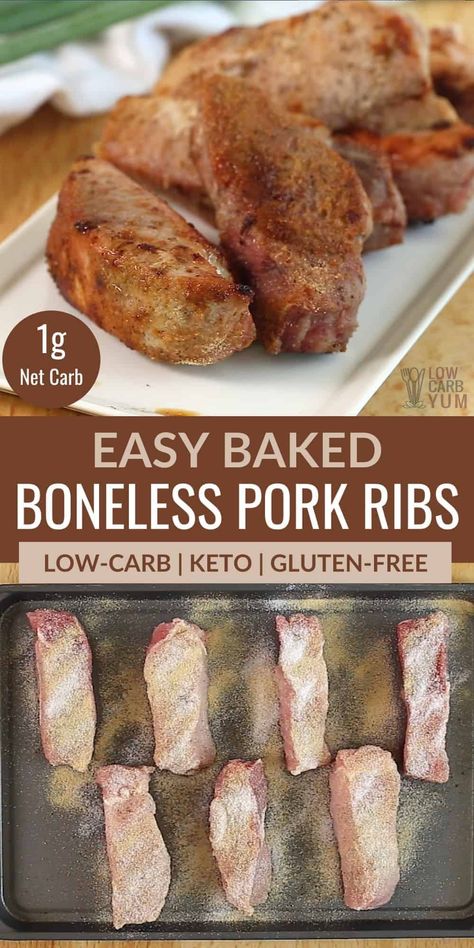 Oven Baked Boneless Pork Ribs, Baked Boneless Pork Ribs, Pork Ribs In The Oven, Ribs Meal, Low Carb Pulled Pork, Boneless Country Style Pork Ribs, Pork Loin Back Ribs, Oven Pork Ribs, Ribs Recipe Oven