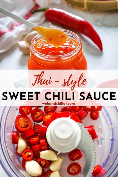 This easy homemade Thai-style Sweet Chili Sauce has the perfect balance of sweet, spicy and tangy. Versatile enough to be used as a dip, in marinades, and in stir-fries. Sweet Thai Chili Sauce, Thai Bird Chili, Homemade Chili Sauce, Sweet Chili Sauce Recipe, Homemade Chili, Sweet Chili Sauce, Thai Style, Stir Fries, Sweet Chili