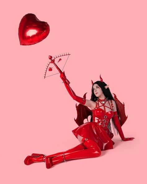 Devil Rave Outfit, Cupid Photoshoot Women, Cupid Outfit Costumes, Cupid Aesthetic Outfit, Cupid Inspired Outfits, Cupid Pose, Cupid Cosplay, Cupid Outfit, Vday Shoot