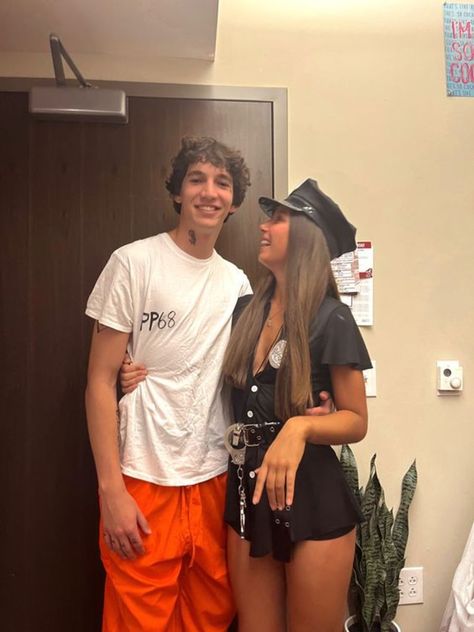 Fit Couples Halloween Costumes, Cop And Robber Halloween Costume Couple, His And Her Halloween Costumes Couple, Cops Couple Costume, Cop And Jailbird Couple Costume, Bf Gf Halloween Costumes Funny, Couples Matching Outfits Halloween, Simple But Cute Couple Costumes, Holween Ideas Costumes Couple