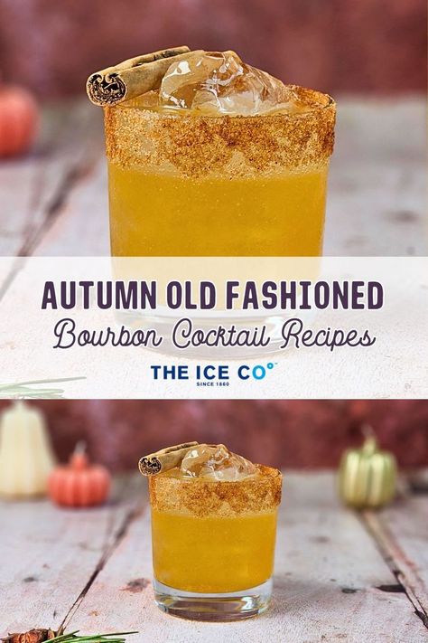 autumn old fashioned cocktail in a rocks glass with a sugar rim and cinnamon garnish Fall Old Fashioned Cocktail, Fall Old Fashioned, Old Fashioned Recipes Cocktail, Autumn Cocktails, Bourbon Cocktail Recipe, Old Fashion Cocktail Recipe, Honey Syrup, Bourbon Cocktails, Fall Cocktails