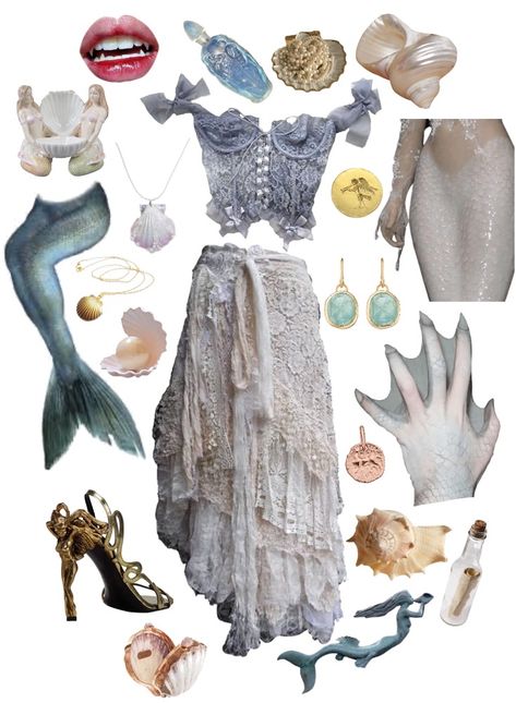 Mermaid Like Outfit, Siren Archetype Outfits, Siren Outfit Ideas, Sea Nymph Outfit, Mermaid Core Outfits Casual, Ren Faire Mermaid Outfit, Sea Nymph Aesthetic Outfit, Sea Theme Outfit, Mermaid Asthetics Outfit