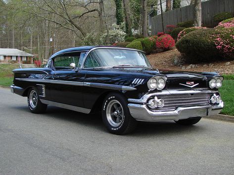 For Sale: 1958 Impala Black 502 (For Sale) | 58 Impala 2 Doo… | Flickr 1958 Chevy Impala, Tracked Vehicles, Grease Monkey, Old Muscle Cars, Classic Cars Trucks Hot Rods, Old School Cars, Classic Vehicles, Heavy Machinery, Chevy Impala