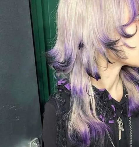 Outfits That Go With Purple Hair, White To Purple Hair, Odd Hair Colors, Dark Unnatural Hair Color, Short Hairstyle Women Purple, Hair Dye Pale Skin, Purple Bob Haircut, White And Purple Hair Short, White Hair With Purple Tips