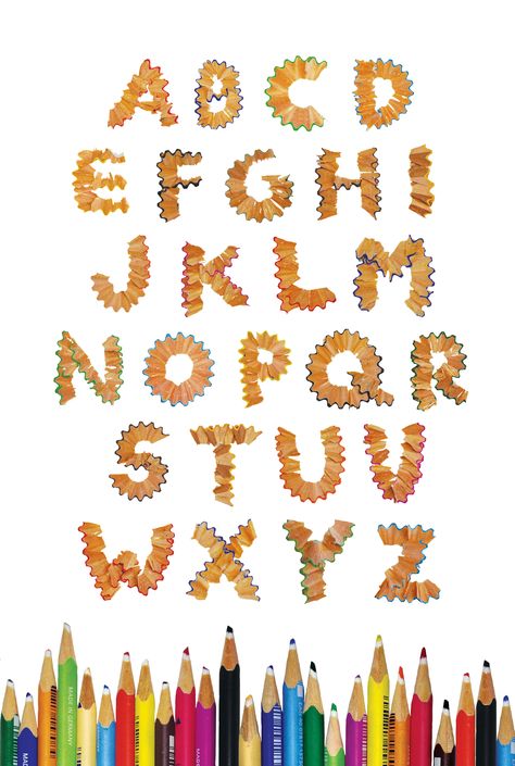 New Alphabet made out of pencil shavings for Graphic Design 2 at Notre Dame. Object Typography, Pencil Typography, Typography Objects, New Alphabet, Alphabet Photography, Pencil Shavings, Scrapbook Printing, Typography Alphabet, Scrapbook Book