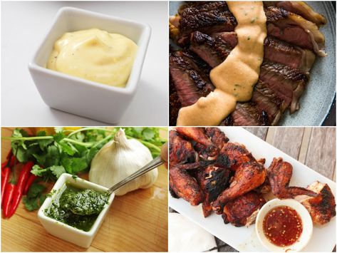 21 Dipping Sauces for Grilled Meats and Veggies | We've got plenty of grilling season left, but by this point in the summer I wouldn't blame you for being in a little bit of a culinary rut. Even the best grilled meats and vegetables are going to get boring if you eat them over and over again. One of the easiest ways to breathe new life into grilled foods is to serve them with flavorful dipping sauces.	  #condiments #sides #recipes #flavorbombs #seriouseats #recipes Pitcher Cocktail Recipes, Ham Sauce, Easy Dipping Sauce, Grilled Kabob Recipes, Grilled Beef Recipes, Grilling Recipes Sides, Grilling Kabobs, Grilled Meat Recipes, Ham Steaks