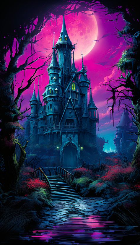 Discover the essence of Halloween with our unique Halloween wallpaper, featuring a haunting castle in a punk street art style. Explore our collection of captivating Halloween wallpapers to find the perfect Halloween background for your device, including stylish fall iPhone wallpaper options. Immerse yourself in the Halloween aesthetic and follow our account for more. Don't forget to check out our digital products - link in bio. 🏰🎨📲 Neon Goth Aesthetic, Art Halloween Wallpaper, Fantasy Treehouse, Haunted House Pictures, Fall Iphone Wallpaper, Gothic Landscape, Street Art Style, Halloween Wallpaper Iphone Backgrounds, Halloween Wallpaper Backgrounds