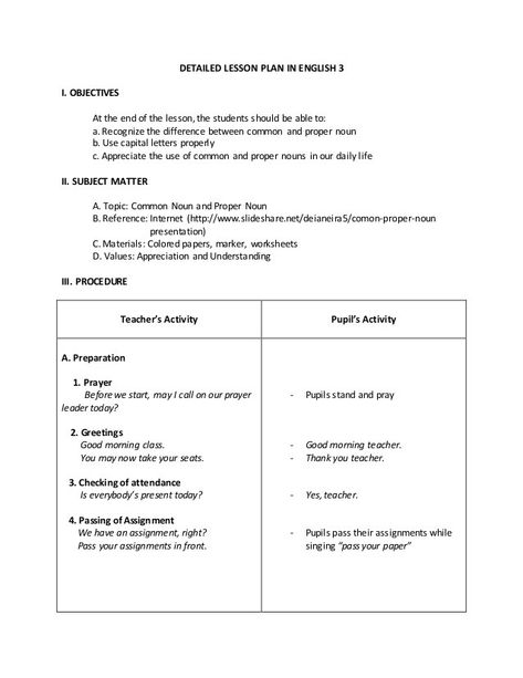 Nouns Lesson Plan, Lesson Plan In Filipino, English Teacher Lesson Plans, Nouns Lesson, Lesson Plan Pdf, First Grade Reading Comprehension, Lesson Plan Examples, Lesson Plan Sample, Common And Proper Nouns