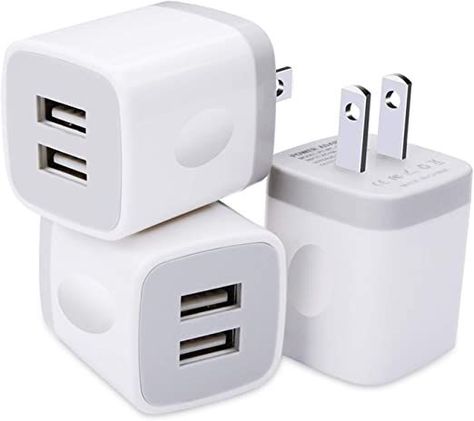 USB Plug, USB Wall Charger 3 Pack, GiGreen Dual Port USB Electrical Plug Cube 5V 2.1A Charging Block USB Outlet Plugs Compatible iPhone 11 XS X 8 7, LG V30 G8, Samsung S20 S10+ S9 S8 Note 9 8, Moto G6 Usb Outlet Plugs, Travel Cubes, Usb Design, Usb Outlet, Usb Wall Charger, Samsung S20, Samsung S9, Iphone Charger, Circuit Design