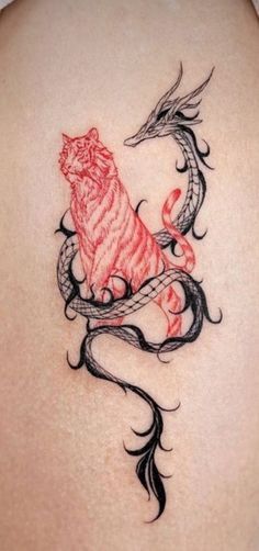 Tiger Chinese Zodiac Tattoo, Tiger And Dragon Tattoo, Ink Tattoo Design, Casino Tattoo, Red Tattoo Ideas, Red Ink Tattoo, Aquarius Tattoo, Red Tattoo, Dragon Tattoo For Women