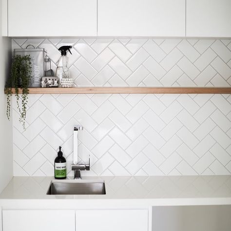 Laundry #dbbuilding #timber #heringbone #subwaytiles #white #interiordesign Laundry Design, Modern Laundry Rooms, Diy Backsplash, Laundry Room Inspiration, Laundry Decor, Marble Backsplash, Laundry Mud Room, Laundry Room Design, Laundry In Bathroom