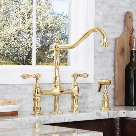 Learn How To Replace A Kitchen Sink Faucet right here! Gold Kitchen Faucet, Bridge Kitchen Faucet, Bridge Faucet, Vintage Tub, Brass Kitchen Faucet, Gold Kitchen, Metal Cross, Kingston Brass, Kitchen Sink Faucets