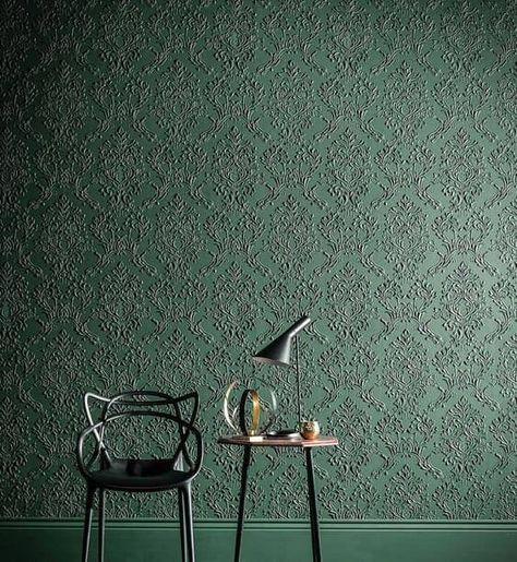 Art Nouveau Design Interior, Art Nouveau Interior, Green Accent Walls, Design Art Nouveau, Rococo Art, Rustic Chic Decor, Paintable Wallpaper, Modern Entrance, Chaise Metal