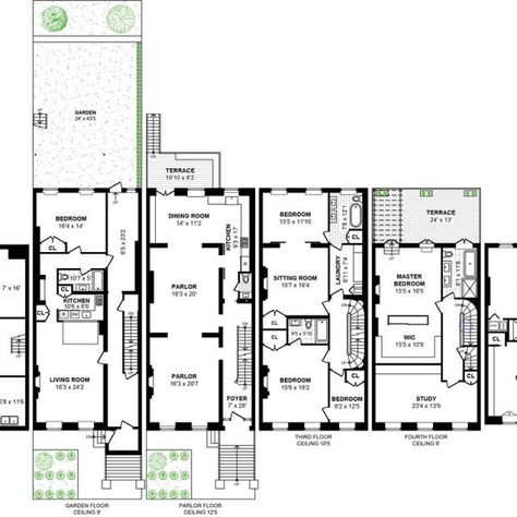 Nyc Brownstone Floor Plans, Brownstone Floor Plan, Townhouse Nyc, Ny Townhouse, Nyc Brownstone, Brooklyn House, Nyc Apt, Town Homes, Brooklyn Brownstone