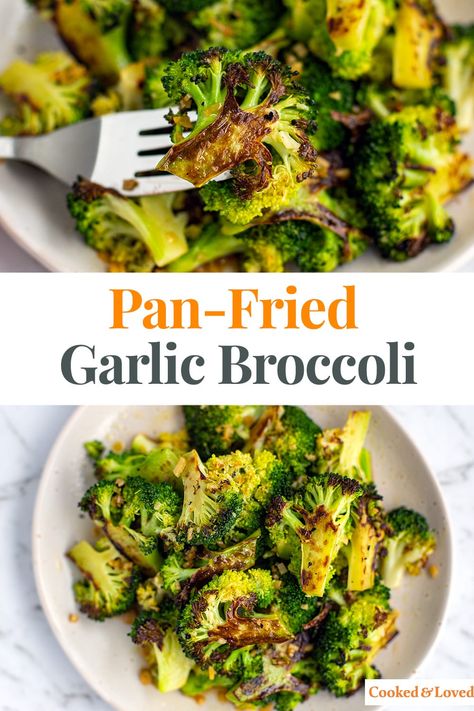 Pan-Fried Broccoli With Garlic Recipe Oven Fried Broccoli, Pan Fried Veggies Recipes, Green Vegetable Recipes Side Dishes, Pan Fried Broccoli Recipes, Easy Meals With Broccoli, Pan Sauteed Broccoli, Pan Fry Broccoli, Side Broccoli Recipes, Pan Seared Broccoli